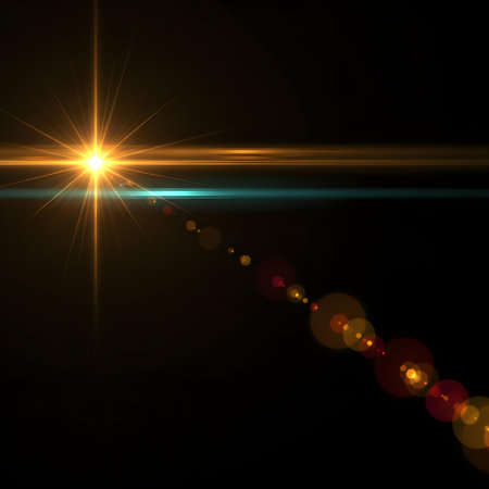 Abstract lens flare over black background. Vector illustration for your design.の素材