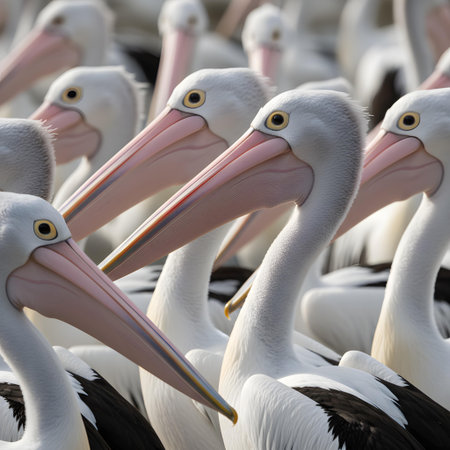 Pelican (Pelecanus occidentalis) in a flockの素材