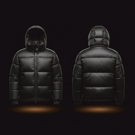 Men's winter jackets on a black background. 3d rendering.の素材