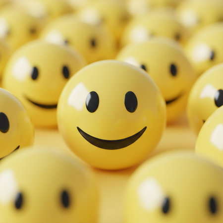 Smiley face on the yellow background. 3d rendering, 3d illustration.の素材