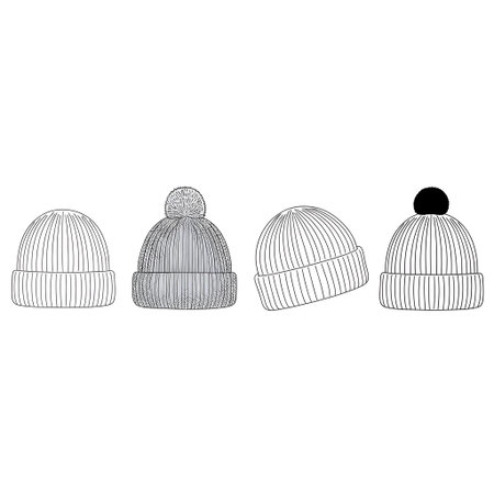 Vector illustration of winter knitted hats. Knitted winter hat.の素材