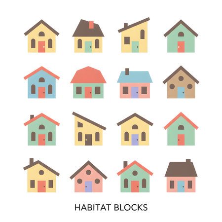 Houses icon set in flat style. Vector illustration for your design.の素材