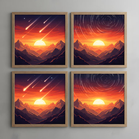 Mountain landscape. Set of four vintage photo frames, vector illustrationの素材