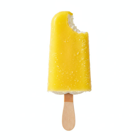 Yellow ice cream on stick isolated on white background with clipping path.の素材