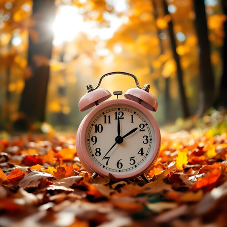 Alarm clock in the autumn park. Time is running out.の素材