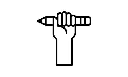 Hand holding pencil outline icon. linear style sign for mobile concept and web design.のイラスト素材