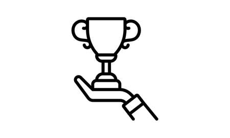 Hand holding trophy. Vector illustration in flat style.のイラスト素材