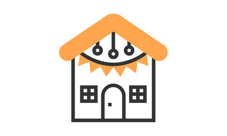 House decoration  glyph icon. Festive ornament on home facade. New Year celebration. Christmas season. Building with festive lights. Silhouette symbol on white space. Vector isolated illustrationのイラスト素材