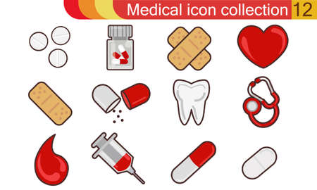Medical icon set. 12 hospital vector signs. Medicine design. Web ambulance infographics icons. Illustrator vector design.のイラスト素材
