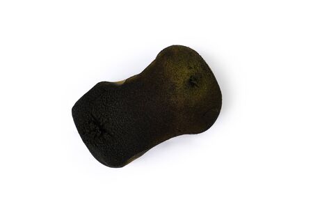 Dirty use sponge cleaning car changing from yellow to black isolated on white backgroundの写真素材