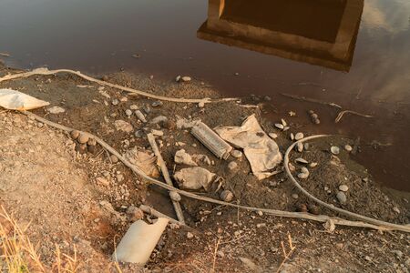 Water pollution at puddy fieldの写真素材