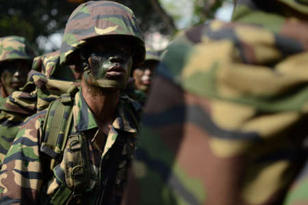 KUALA LUMPUR, MALAYSIA-31st August 2017; Celebrating Malaysia Independence Day at Dataran Merdeka. All the soldier, police marching in group, and the crowd enjoy the performance with raised the flagのeditorial素材