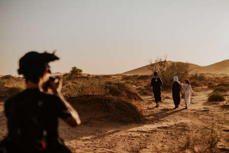 Morocco- September 28,2019 : Tourist touring nomad area at Merzouga, Morocco