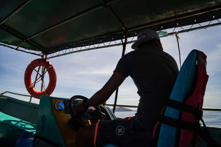 September 25, 2020, Redang Island, Terengganu, Malaysia : The boatman looks around at the seaのeditorial素材