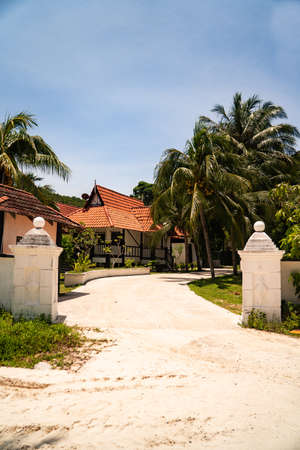 September 25, 2020, Redang Island, Terengganu, Malaysia : Beautiful white classic architectural building with tropical conceptのeditorial素材