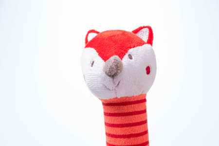 Little red fox soft toys isolated on white background. copy spaceの写真素材