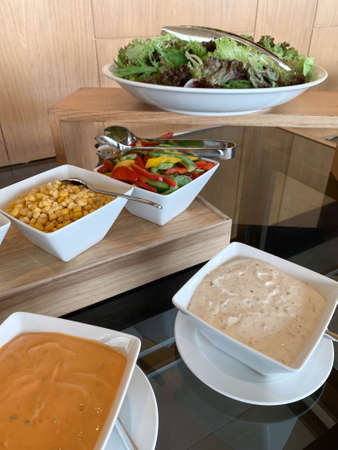 Delicious healthy food, served on a white plateの写真素材