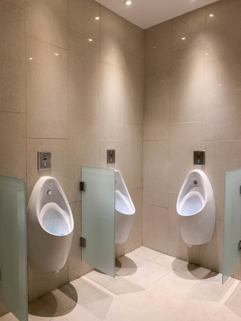 Man toilet bowl in public toiletの写真素材