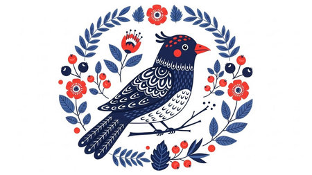 Cute hand drawn bird in a folk style. Vector illustration.の素材