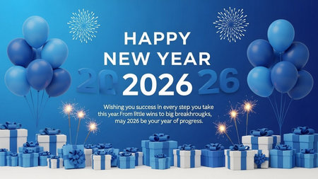 Happy New Year 2023 background with gift boxes and fireworks. Vector illustrationの素材