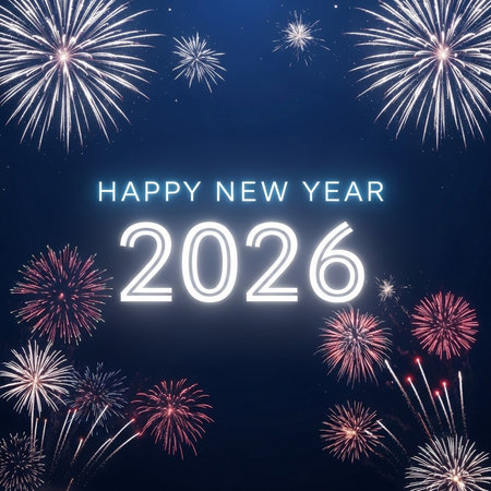 Happy new year 2016 written with Sparkle firework on dark blue backgroundの素材