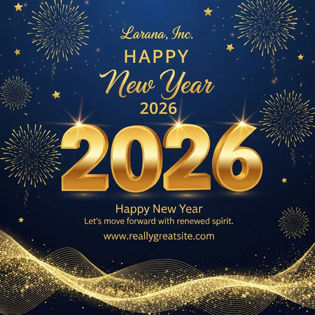 Happy New Year 2020 celebration card. Gold fireworks on blue background.の素材