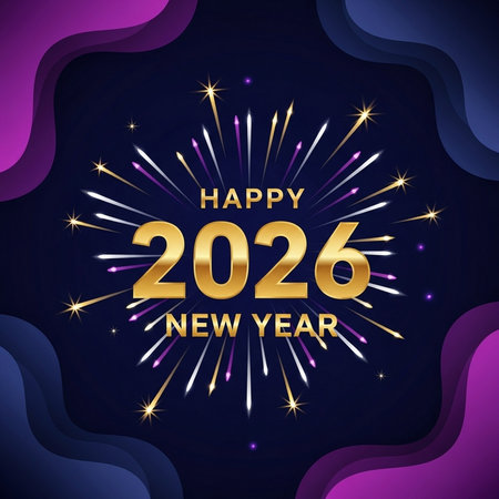 Happy New Year. Greeting card with fireworks. Vector illustrationの素材