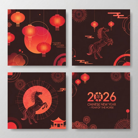 Chinese new year brochure template design with lanterns and horse.の素材