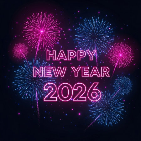 Happy new year 2023 celebration with fireworks background. Vector illustration.の素材