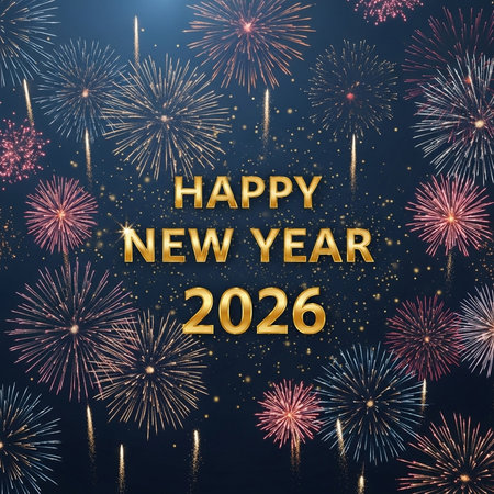 Happy new year 2016 with fireworks on dark blue background. Vector illustrationの素材