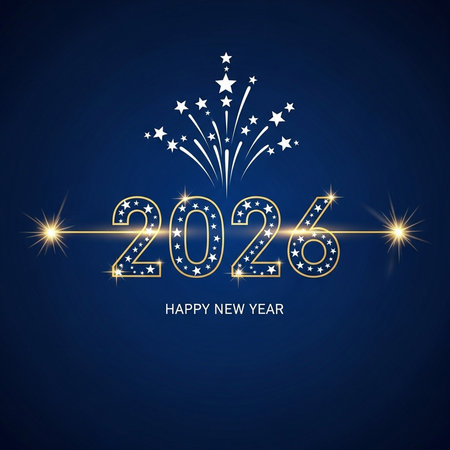 Happy New Year 2020 greeting card with fireworks and stars. Vector illustration.の素材