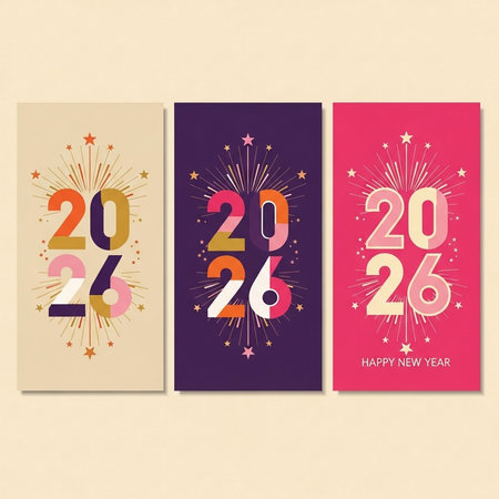 Set of Happy New Year Greeting Cards. Vector Illustrationの素材