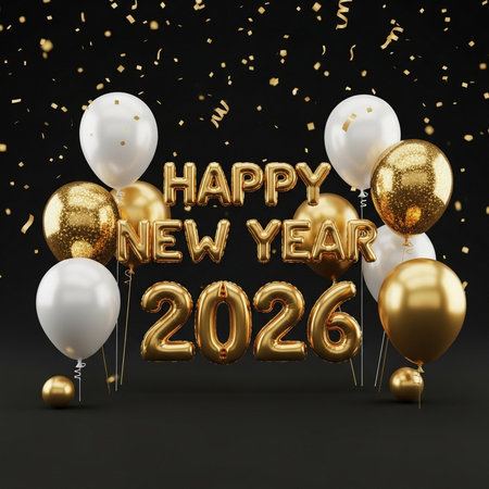 Happy New Year 2016 gold and white balloons. 3D Renderingの素材
