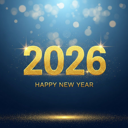 Happy New Year 2016. Vector illustration. Gold numbers on blue background.の素材