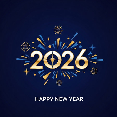 Happy New Year. Greeting card with fireworks. Vector illustration.の素材