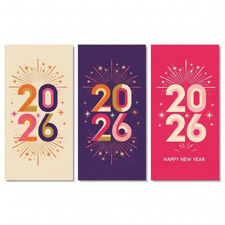 Set of Happy New Year Greeting Card. Vector Illustrationの素材