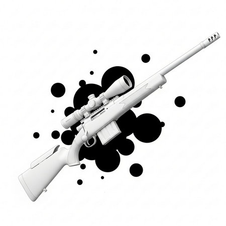 Sniper rifle on a white background with black spots. 3d illustrationの素材