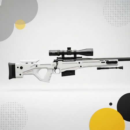 Sniper rifle on a white background with geometric elements. Vector illustration.の素材