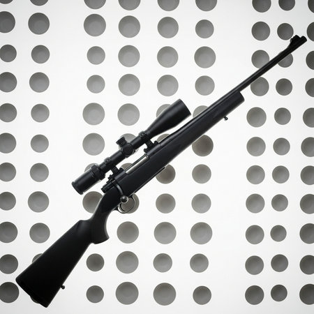 Sniper rifle on a white background with a pattern of circles.の素材