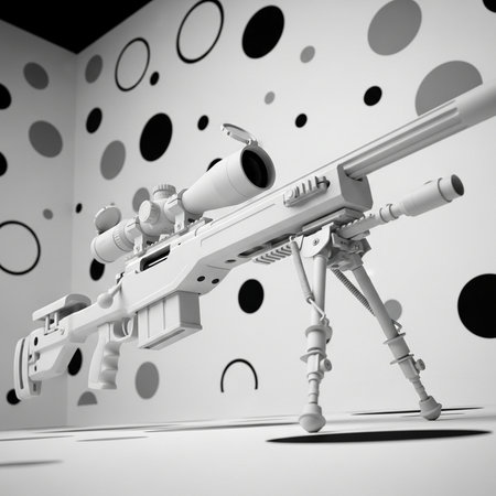 3d render of a machine gun on a white background with dotsの素材