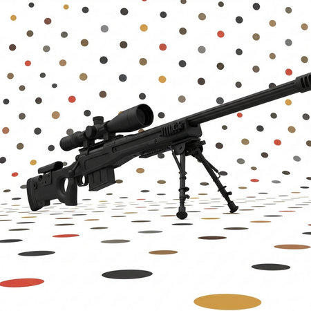 Sniper Rifle on a polka dot background. 3d renderの素材