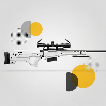 Sniper rifle with optical sight on abstract background. 3d illustrationの素材