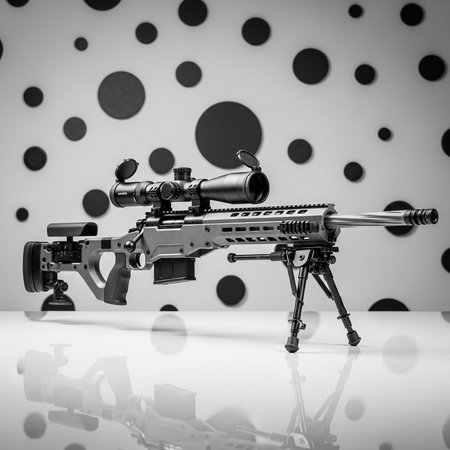 Rifle with optical sight on a background of polka dots.の素材