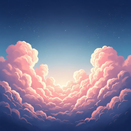Fantasy clouds and stars in the sky. 3D illustration.の素材