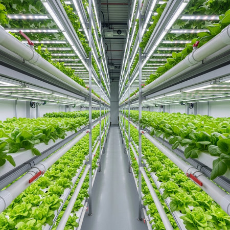 Organic hydroponic vegetable cultivation farm in greenhouse for health.の素材