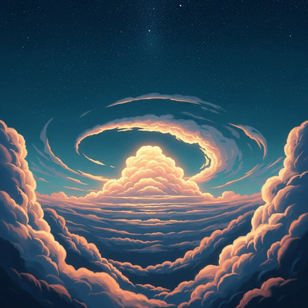 Fantasy clouds and stars in the night sky. 3D illustrationの素材