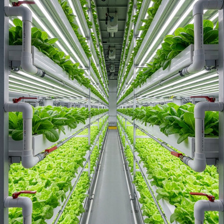 Agricultural sprayer spraying pesticides on soybean field at sunsetの素材