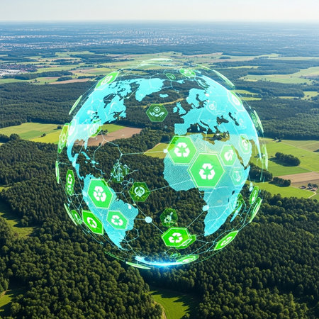 Globe with icons of recycling and environmental protection. 3d renderingの素材