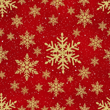 Seamless pattern with golden snowflakes on red background.の素材