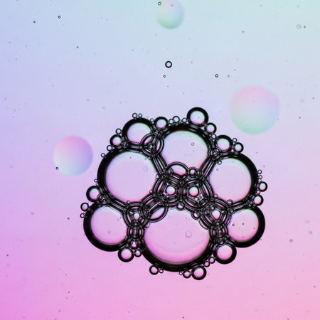 Soap bubbles in water on a colorful background. Macro shot.の素材